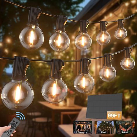 Guirlande Solaire Exterieur, 30M/99ft Guirlande Lumineuse Solaire avec 50+3 G40 Ampoules, 4 Modes Étanche IP45 Guirlande Guinguette Extérieur pour Jardin Terrasse Noël Mariage Fête (1/5)