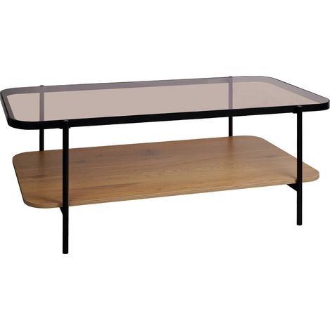 Vintage coffee table with black metal and wood effect, Smooky, Natural, 120x64x45 cm