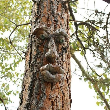 Décorations 3D en Forme de Visage d'arbre de Vieil Homme, Sculpture Amusante de Visage de Vieil Homme, décoration de Jardin fantaisiste (B) (1/5)