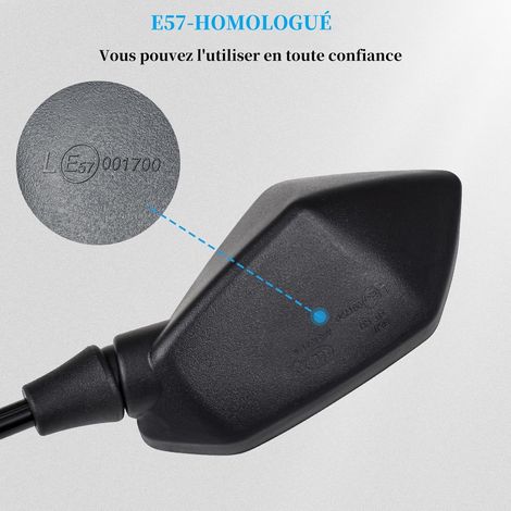 Lot de 2 rétroviseurs de moto M8 certifiés E avec filetage à droite et à gauche, rétroviseurs de moto compatibles avec scooter, scooter, VTT, cyclomoteur, vélo électrique