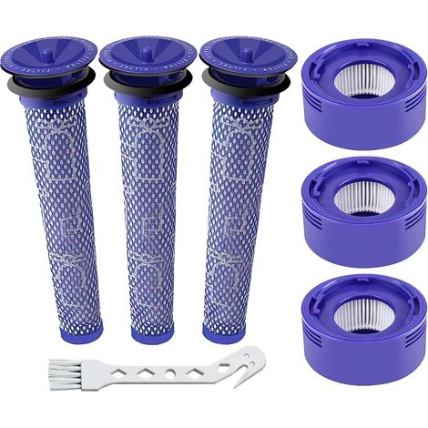 Confezione da 6 filtri di ricambio per aspirapolvere Dyson V7 V8 Absolute Animal Motorhead: 3 post-filtri HEPA, 3 pre-filtri, 1 spazzola. Accessori di ricambio inclusi. (1/5)