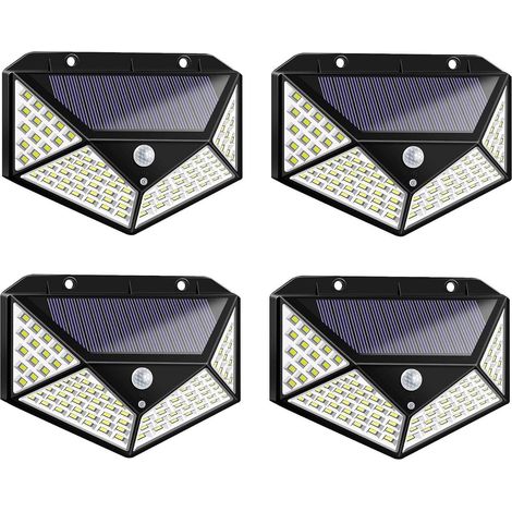 Lampara Solar - 100 Led - Iluminacion Exterior Mural - Angulo 270 Grados - Con Sensor De Movimiento - 3 Modos - IP65 - Pack De 4 Unidades (1/5)