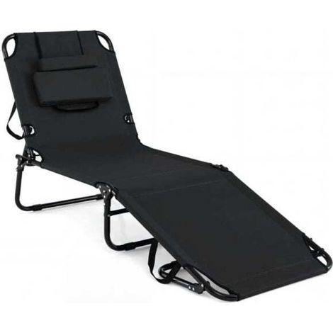 Chaise longue de plage pliante, dossier 4 positions, trou visage, 3 oreillers amovibles, pour piscine et plage (1/5)