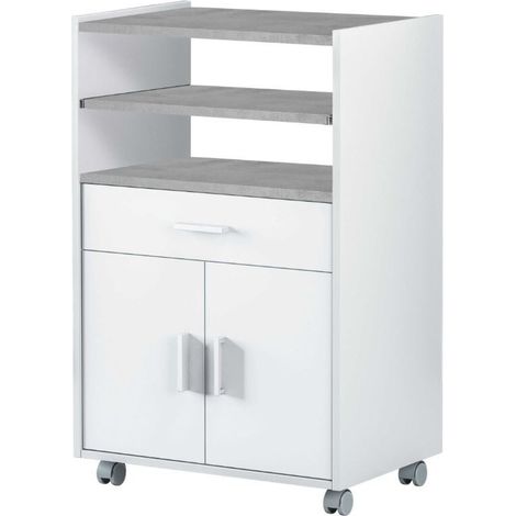 Mobile microonde 59x40x92h cm bianco opaco e cemento con 1 cassetto e 2 ante – Merano (1/3)