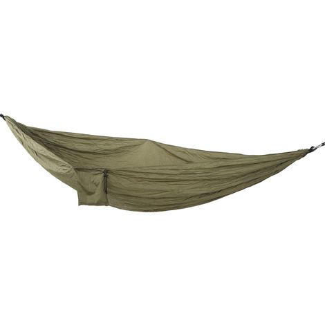Tragbare Doppelhängematte aus schnelltrocknendem Nylon, ideal zum Campen, Wandern und Trekking (olivgrün), mit Baumgurt. (1/4)