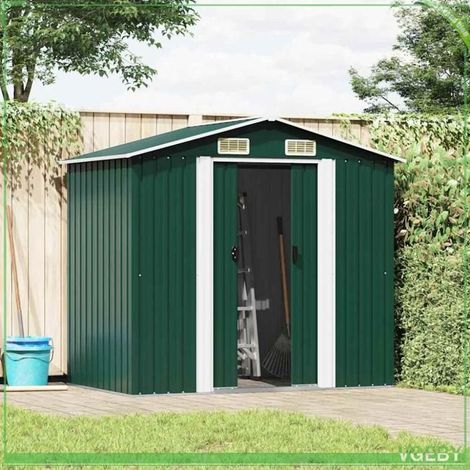 Abri de stockage pour jardin - FAFEICY - 42909 - Acier galvanisé - Vert 204x132x186 cm - Doubles portes coulissantes (1/5)