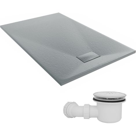 NRG 1400 x 900mm SMC Anthracite Rectangle Slate Effect Bathroom Shower Tray & Fluidmaster Fast Flow Waste Trap