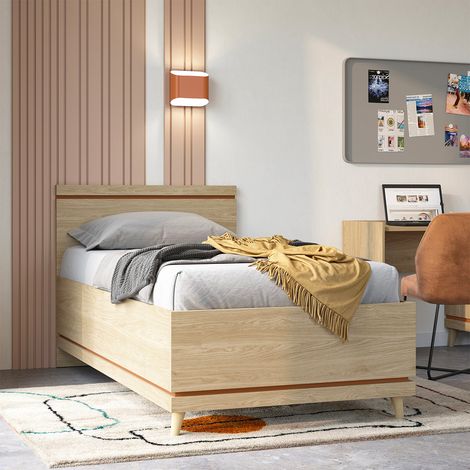 Lit coffre 100x200 sommier inclus Sandy Bois (1/5)