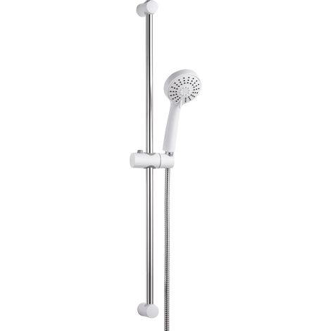 Ensemble Barre de Douche Colonne de Douche sans Mitigeur en Acier Inoxydable de 80 cm avec Tuyau de 1.6 m Pommeau de Douche (3 Modes 100 mm) et Support pour Salle de Bain Blanc (1/5)