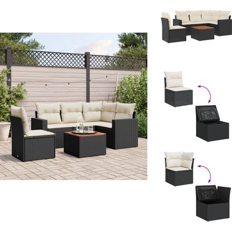 6-tlg. Garten-Sofagarnitur mit Kissen Schwarz Poly Rattan - Gartenmöbel Set - Gartensorte - Outdoor Möbel - Lounge Set - Esstischgarnitur (1/5)