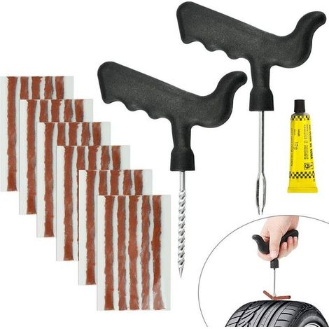 Tigrezy 30 PCS Mèche Réparation Pneu en Caoutchouc Naturel Mèche Pneu Voiture 6MM10CM Kit Réparation Pneu Moto avec 2 Outils de Pose kit Réparation Tubeless Moto Auto Camion Tracteur (1/5)