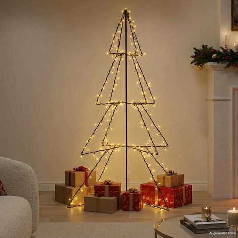 Arbre de Noël Cône Lumineux 240 LED Décoration Métal Blanc Chaud Intérieur Extérieur 115 x 150 cm - PANGIVO (1/4)