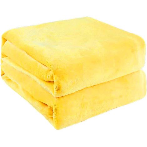 Couverture de lit jaune duveteuse, jeté de lit en flanelle douce pour lit simple, jeté de lit léger et chaud toutes saisons, 152 x 203 cm (1/5)