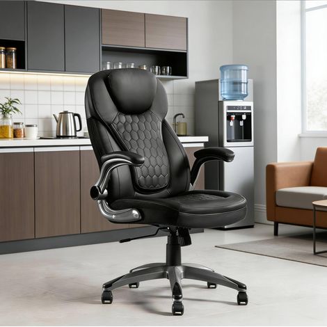 Bürostuhl mit hoher Rückenlehne, höhenverstellbar, Wippfunktion, schwarz HAVRYA (1/5)