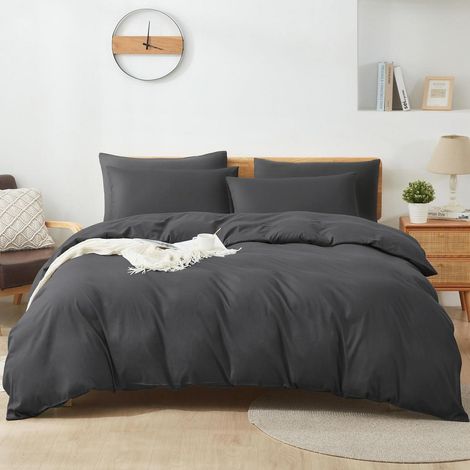 Bettwäsche-Set 155x220 cm Baumwolle Grau, atmungsaktiv, 2-teilig