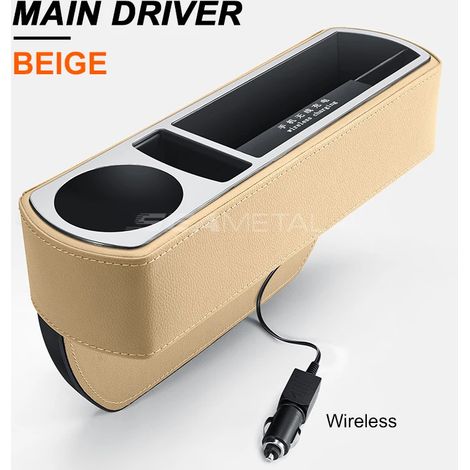 (Beige Wireless L) Organisateur de siège auto avec chargeur USB/sans fil, boîte de rangement pour accessoires de voiture, rangement pour fentes et accessoires de voiture (1/5)