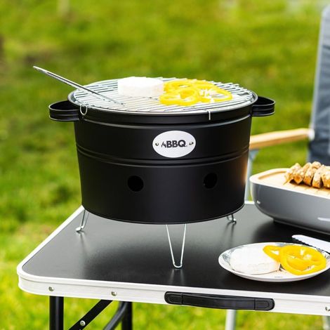 Barbecue Seau 34cm noir, brasero portable à charbon de bois 34cm noir, grille de cuisson galvanisée (1/3)