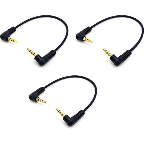 3PCS Câble court 3,5 mm à angle droit plaqué Câbles Audio Jack 3.5 mm Mâle Vers Mâle Angle Droit 90°, Câble Jack Stéréo TRS Court 26 cm, Câble Audio Compact pour Casque Haut Parleur (1/5)