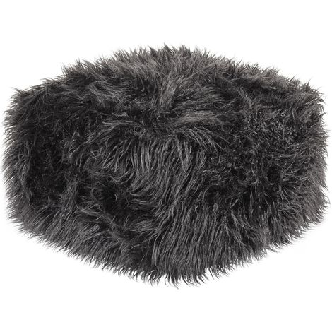 Pouf en Fausse Fourrure Remplissage Billes EPS Carré Motif Uni Noir Conroe (1/5)