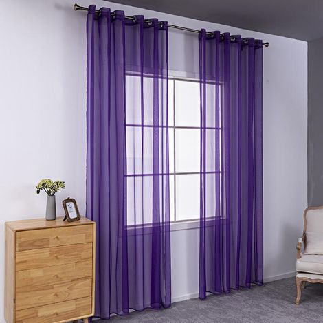 Dos cortinas semitransparentes perforadas, ligeras y transpirables, ideales para decorar dormitorios, salones, etc., de 140 x 230 cm, color morado oscuro. (1/5)