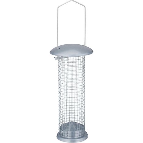 Lot de 2 mangeoires à oiseaux suspendues jardin 33 x 10 cm pratique et esthétique en fer argenté (1/3)