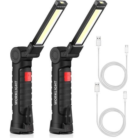 Lampe torche rechargeable USB torche LED travail lumière Portable magnétique crochet suspendu pour lampe de réparation de camping en plein air (2PCS petit)-LIAIKI
