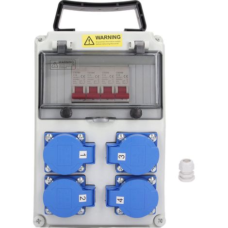Distributeur de puissance étanche portatif extérieur avec disjoncteur 4 prises 16A 200-250V pour cour de jardin