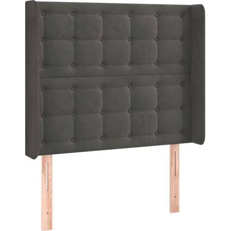 Testiera letto accessorio camera letto mobile imbottito con bordo laterale 103 x 16 x 118/128 cm tessuto velluto grigio scuro TDL0205068