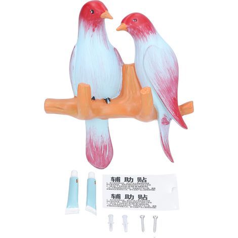 Un porte-vêtements mural étanche en résine, en forme d'oiseau, avec un petit oiseau perché sur une branche rouge (1/5)