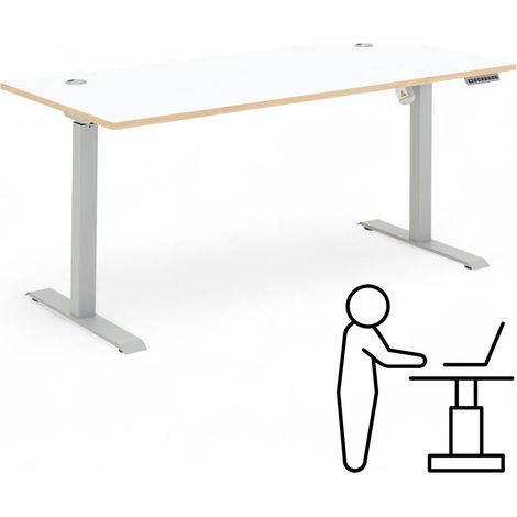 Bureau électrique réglable en Hauteur Aspect chêne Artisan Blanc Table de Bureau réglable, avec Fonction mémoire et Structure en métal, 160 x 72-120 x 77 cm (l x H x P) (1/5)