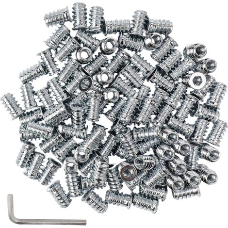 100 Pièces Écrous à Visser M5 X 15 Mm - Douille à Visser en Acier au Carbone - Insert Fileté en Bois - avec Clé Hexagonale - pour Montage de Meubles (1/5)