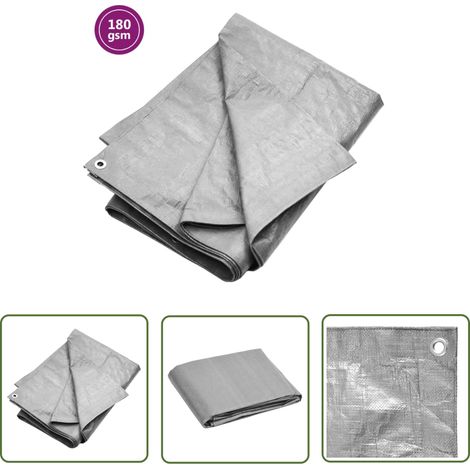 The Living Store Bâche 180 g/m² 6x8 m Gris PEHD - Bâche Imperméable - Bâche De Protection - Bâche De Sol - Bâche Jardin - Bâche Multifonction (1/5)