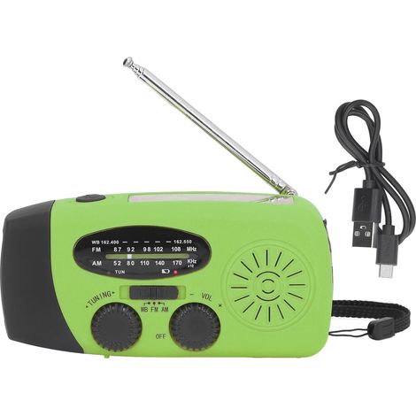 Radio de survie solaire à manivelle avec lampe torche pour camping et urgences - Green America (1/5)