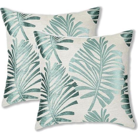 Coussin décoratif 2 pièces, motif feuille de jungle, pour salon, chambre, fauteuil, canapé, housse de coussin, 45 cm x 45 cm (1/4)