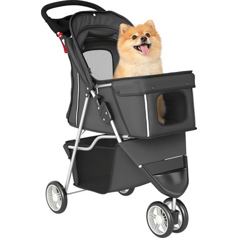 PawHut cochecito para perros plegable con cesta de almacenaje ventanas de malla portavasos y cinturón de seguridad 77x44x102 cm gris oscuro (1/5)