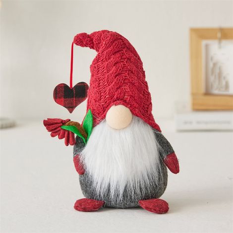 Gnome - Plush Christmas Ornament - Knitted Hat - Holiday Decor - Table Shelf Desktop Decoration - 1 Piece (1/3)