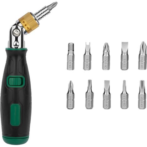 Ensemble de tournevis à cliquet 10 fonctions avec embout en acier au carbone, mécanisme pivotant à 360 degrés, rangement professionnel, ensemble de tournevis à cliquet en acier au carbone (1/5)