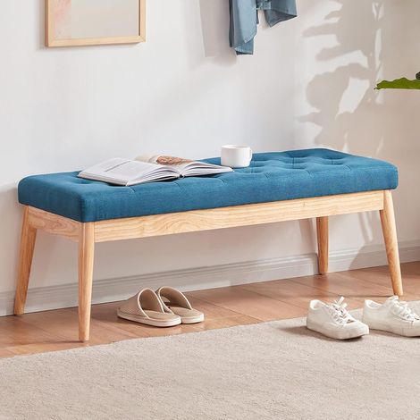 Cassapanca Pouf Ottomana Blu Ingresso Panca Imbottitura Alta Densità 108x41cm (1/5)