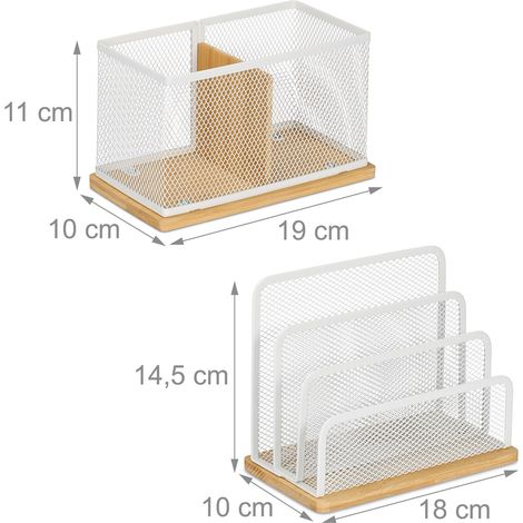Set di 2 organizer da scrivania in ferro e bambù accessori pratici design moderno 30 x 10 x 10 cm in legno naturale 130015390