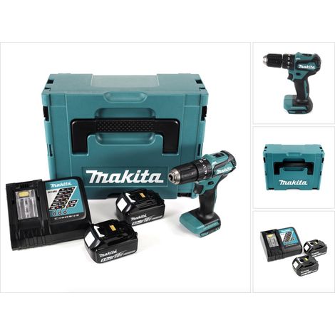 Makita DHP 483 RTJ Trapano avvitatore a percussione brushless a batteria 18 V in valigetta MAKPAC + 2x Batterie 5,0 Ah + Caricatore rapido