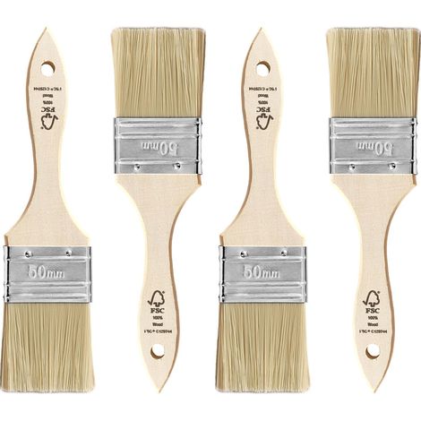 Lot de 4 pinceaux plats de 50 mm pour vernis, huiles, peintures murales, acryliques, pinceaux à lasure, pinceaux de peinture sur bois, métal (1/5)