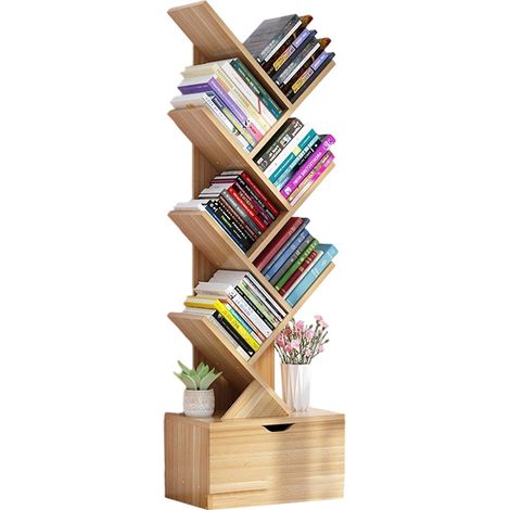 Étagère de rangement au sol pour étudiants, en forme d'arbre, économique et simple, petite bibliothèque avec tiroirs de rangement. (1/5)