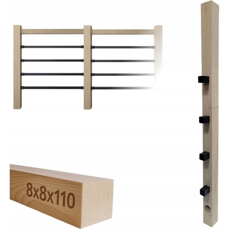 Poteau en bois - 8 x 8 x 110 cm - Orme - Installation facile - Idéal pour balustrades et clôtures