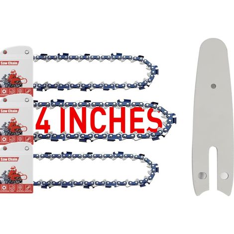 4 Pouces Chaine Tronconneuse 3-Pack Et Barre De TronçOnneuse 1-Pack,1/4"LP 1,1 mm 28 maillons 10 cm ChaîNes Pour TronçOnneuses,Mini ChaîNe Scie Remplacement - (1/5)