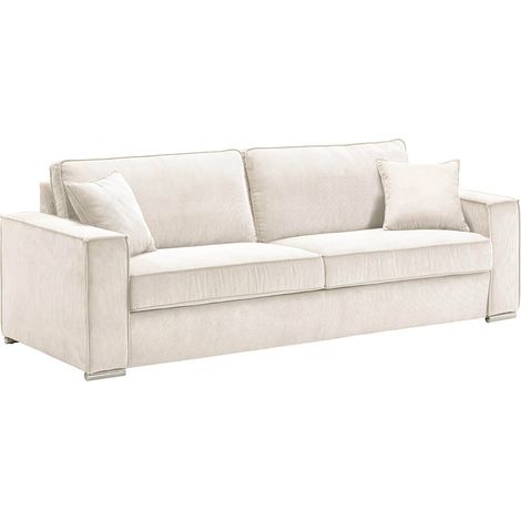 SORIAN - Canapé fixe 4 Places Velours Côtelé avec 2 Coussins Blanc (1/5)