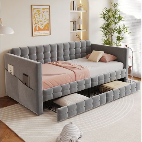 Cama tapizada 90x190 con cajones y almacenaje OKMYHOME (1/5)