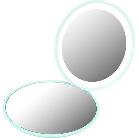 Miroir de maquillage portable et pliable avec grossissement 10x et 12 LED (vert) (1/5)