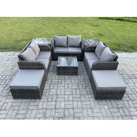Fimous 8 places Ensemble de meubles de jardin en rotin avec Table basse carrée Love Sofa 2 grand tabouret 2 Tables d'appoint (1/5)
