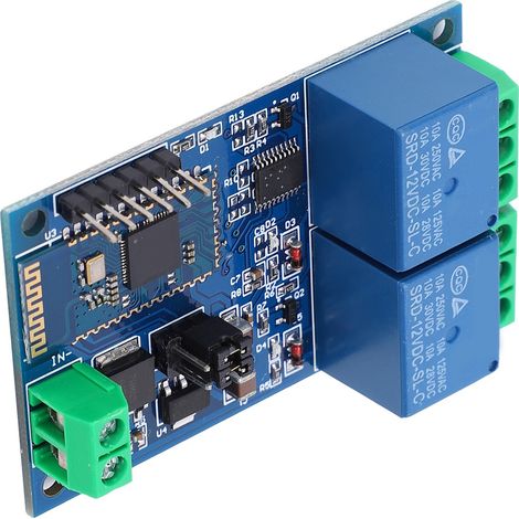 Module relais Bluetooth double canal, plastique, 12 V CC, pour la commande à distance via application mobile. (1/5)
