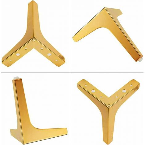 Lot de 4 pieds dorés - Pieds de lit triangulaires en métal de 10 cm